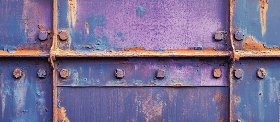 Rustic Metal Surface with Weathered Bolts and Purple Patina Texture