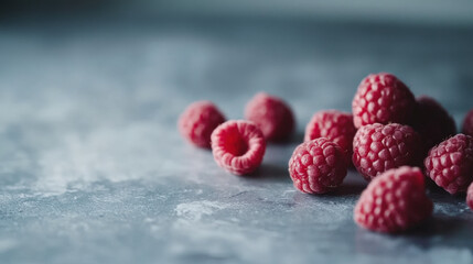 Fresh Raspberries on a Textured Gray Surface