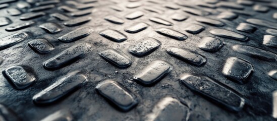 Close-up of textured metal surface with raised pattern and worn appearance