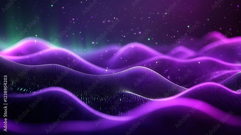 Aufkleber mesmerizing deep purple to emerald gradient with cosmic dust particles, ethereal aurora-like waves r