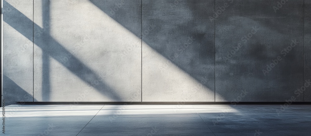 Aufkleber empty concrete wall with angled sunlight casting shadows in minimalist interior setting with smooth 