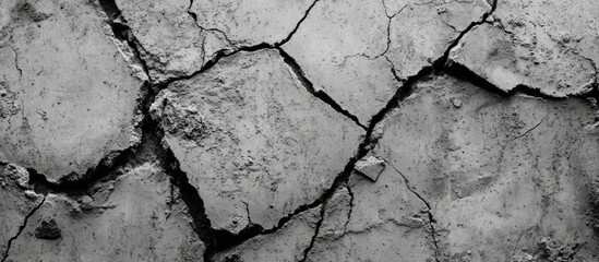 Cracked Drought-Affected Soil Texture in Black and White with Visible Fractures and Irregular Patterns