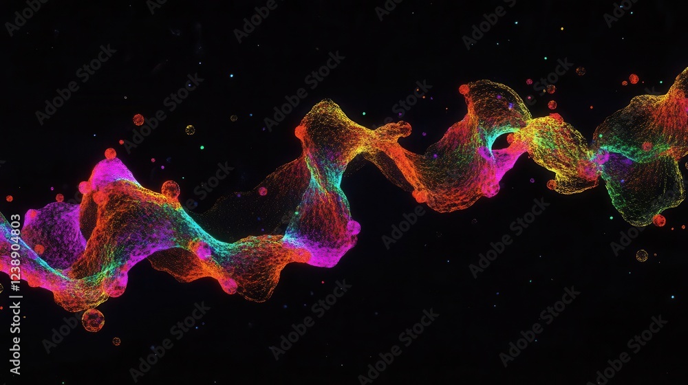 Aufkleber microscopic visualization of dna replication in vibrant fluorescent colors, showing intricate double