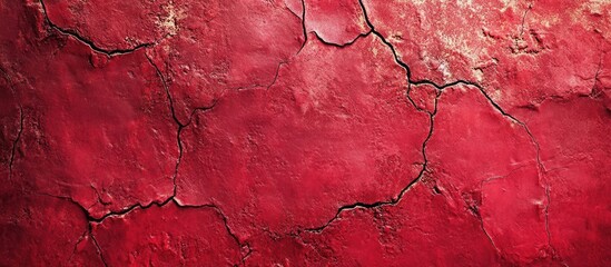 Obraz premium Red cracked textured wall surface with weathered paint and visible fractures for background or design elements