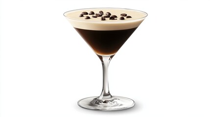 Espresso martini with coffee beans on frothy top. pic