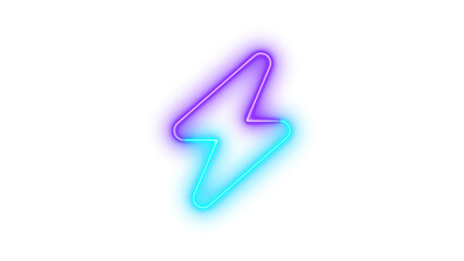 Neon bolt icon cyan purple color glowing with transparent background