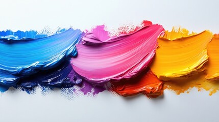 Blue, Pink, Red, Orange Paint Strokes on White Background with Copy Space