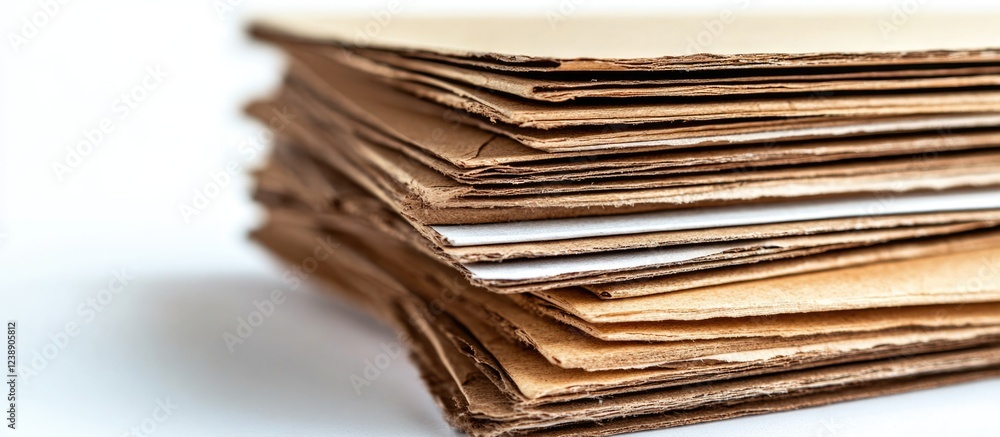 Poster stack of corrugated cardboard sheets with focus on edges and perspective view