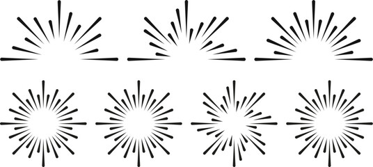 Retro Sunburst Vector Set – Vintage Radiating Light Burst, Sun Rays, Starburst, and Halftone Line Elements for Logos, Badges, Labels, Retro Designs, and Graphic Design Accents