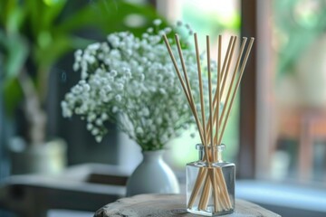 Aromatic reed diffuser filling a room with a pleasant scent, creating a cozy and inviting atmosphere