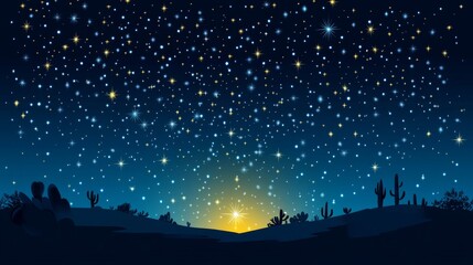 Desert Night Sky With Bright Stars and Sunrise