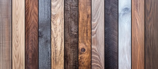 Various Wooden Panels in Different Colors and Textures Aligned Vertically
