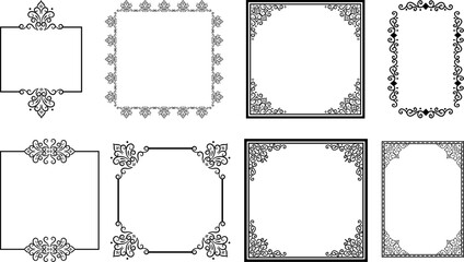 Elegant Ornamental Square and Rectangular Frames Vector Set – Decorative Vintage Borders, Floral and Baroque-Inspired Designs for Invitations, Certificates, Posters, and Graphic Projects

