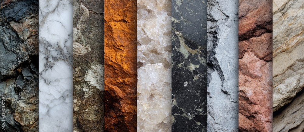 Poster collection of diverse stone and marble textures with varying colors and patterns
