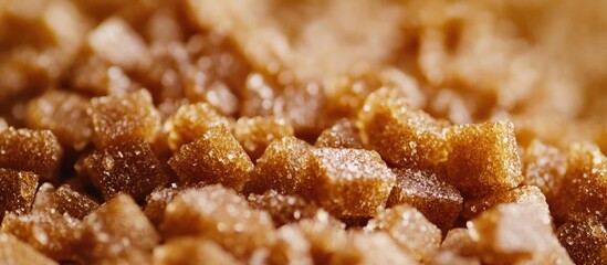 Close-up of Brown Sugar Crystals in Pile with Soft Focus Background