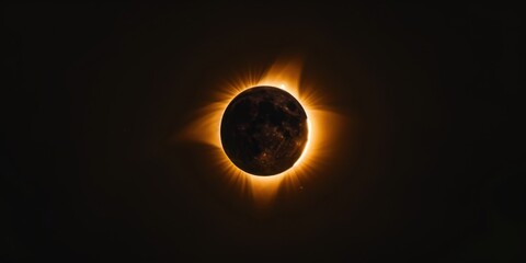 Obraz premium A dramatic and atmospheric solar eclipse against a pure black background, Bold contrasts and celestial spectacle, Solar eclipse minimalist style