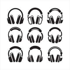 Headphone set Black and White Logo silhouette on white background
