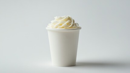 Paper Cup with Whipped Cream on White Background with Minimal Copy Space