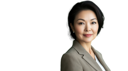 Confident asian businesswoman smiling with transparent background