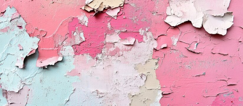 Peeling multicolored paint on weathered wall texture for artistic backgrounds