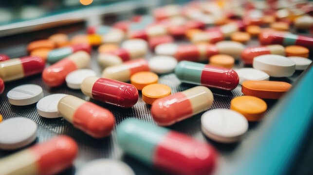 Pharmaceutical Pills and Capsules on Production Line in Factory