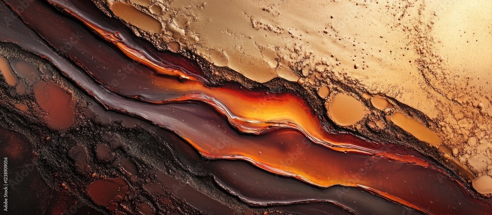 Poster abstract organic liquid texture with brown and orange color gradient resembling flowing lava pattern