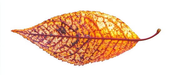 Fototapeta premium Close-up of an Orange Autumn Leaf with Detailed Veins on White Background