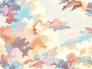 Dreamy Pastel Cloudscape: A Serene Watercolor Illustration