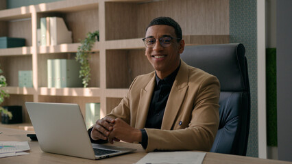 Happy African American man ethnic male entrepreneur business leader businessman employee ceo...
