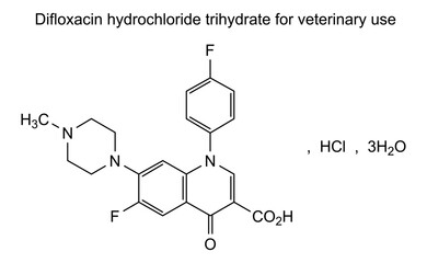 Chemical structure of difloxacin hydrochloride trihydrate for veterinary use, drug substance