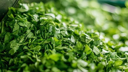 Obraz premium Fresh herbs being chopped, a vibrant salad being prepared. pic