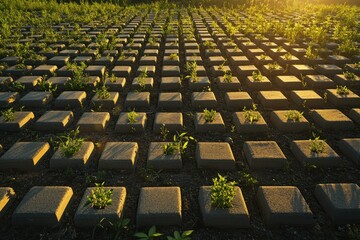 Golden Hour Growth: A Grid of Concrete and Nature's Resilience