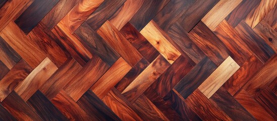 Wooden herringbone parquet flooring texture background with rich brown and red hues