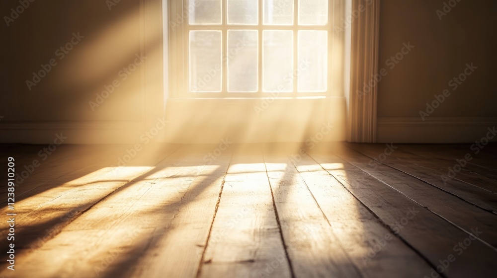 Poster sunlight streaming through window illuminating wooden floor with soft shadows
