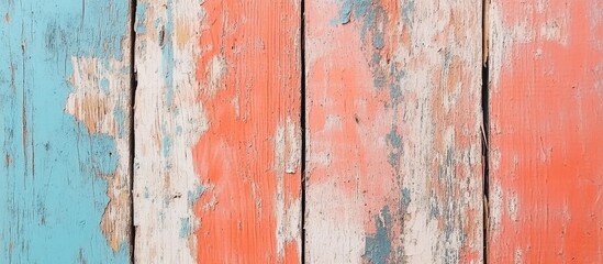 Obraz premium Weathered wooden planks with faded blue and orange paint texture background