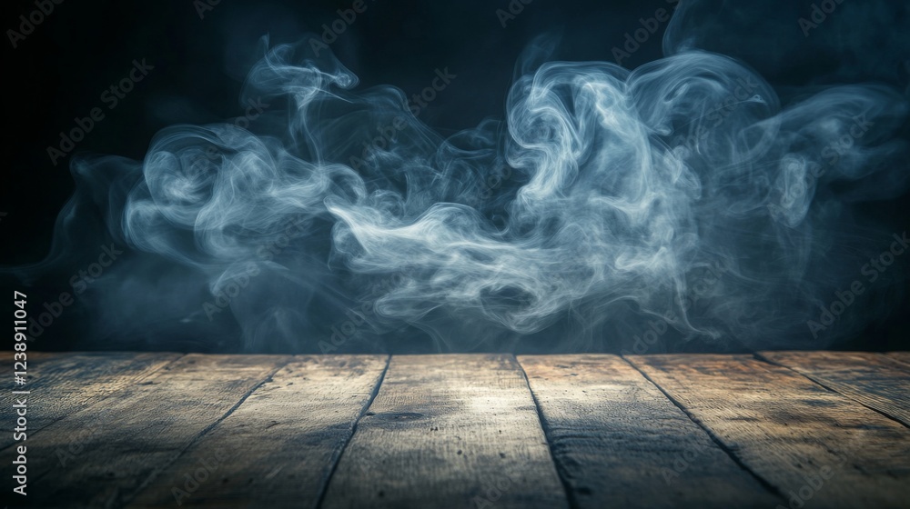 Aufkleber a misty smoke effect billows above a wooden surface, creating a mysterious and atmospheric backgroun