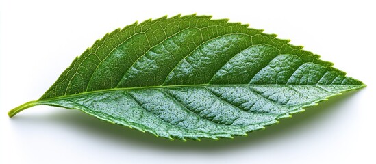 Fototapeta premium Green Leaf Isolated on White Background with Detailed Texture