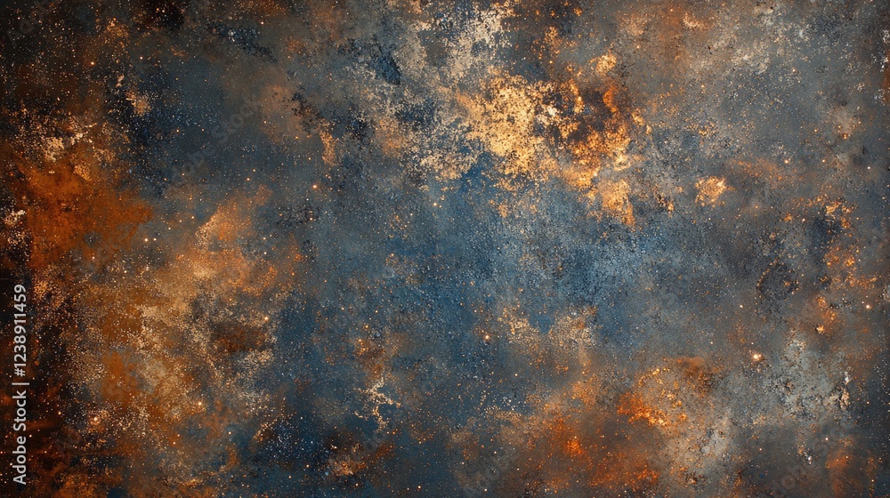 Aufkleber abstract cosmic texture with orange and blue nebula-like patterns in a dark space background