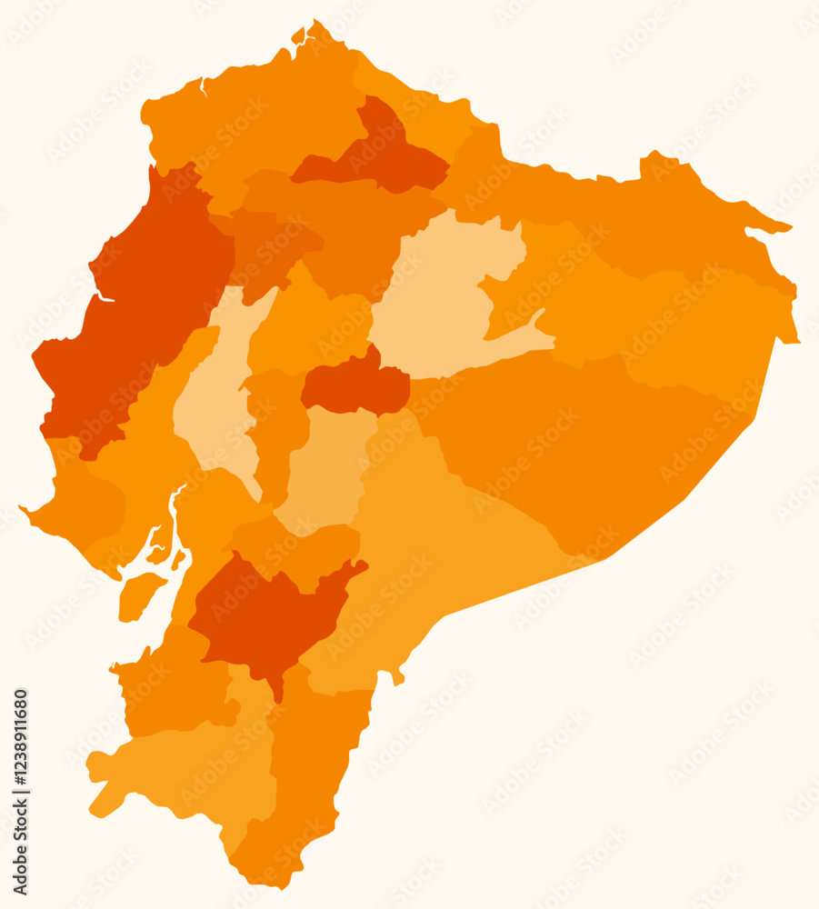 Poster map of ecuador with regions. just a simple country border map with region division. orange color pal