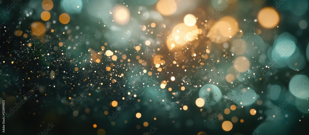 Poster abstract blurred bokeh lights in teal and orange with soft focus and copy space
