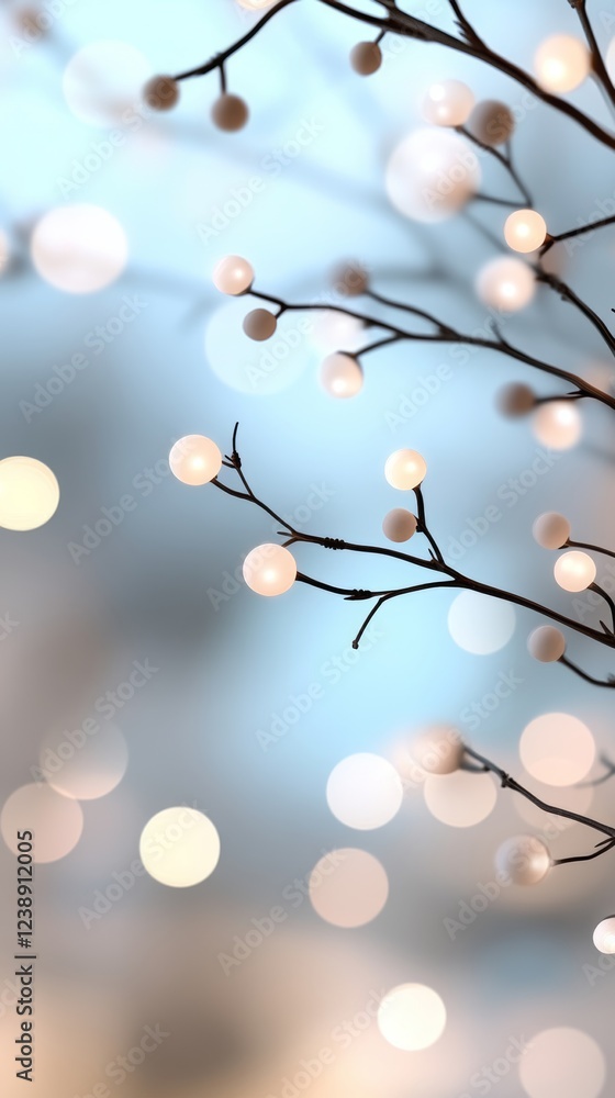 Aufkleber digital background with a chaotic arrangement of glowing orbs on branches set against a soft, blurre