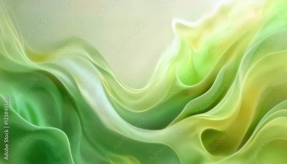 Poster soft flowing green abstract texture with gradient waves and delicate lines, modern design for background or digital art