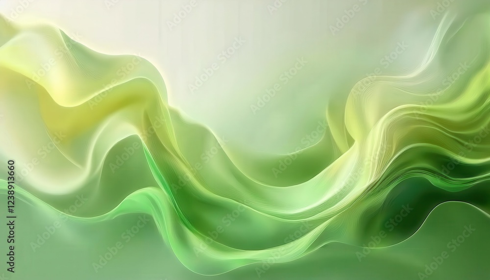 Poster soft flowing green abstract texture with gradient waves and delicate lines, modern design for backgr