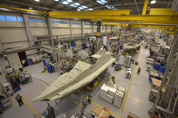 Ship production process in a factory setting