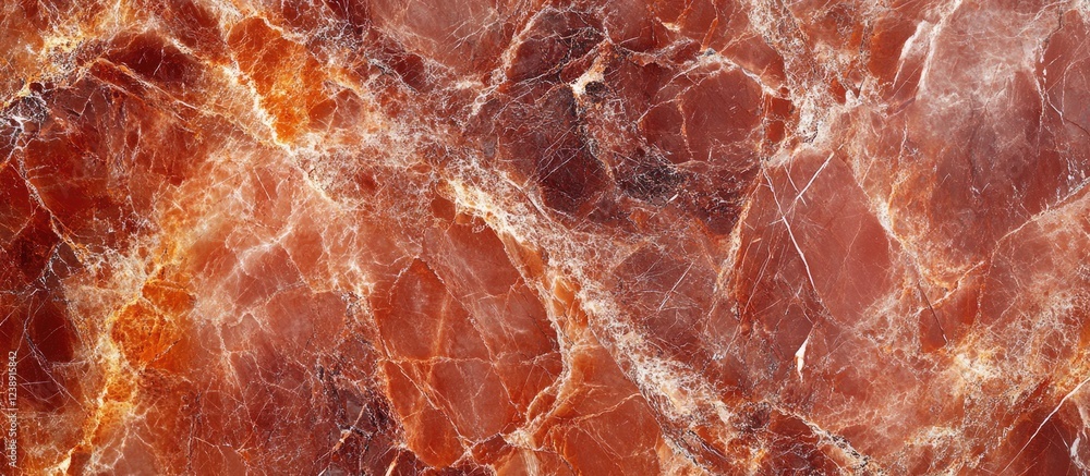 Poster close-up texture of polished red marble stone with intricate veining patterns and rich color variati