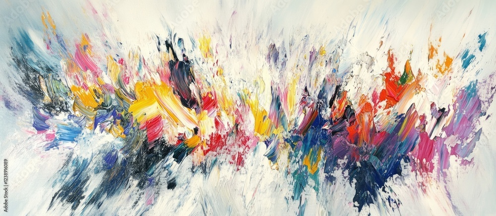 Aufkleber abstract colorful brushstroke painting with dynamic movement in horizontal composition