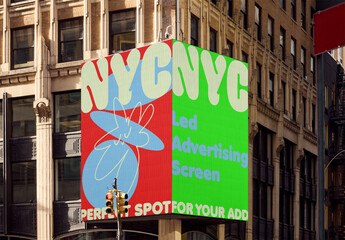 Mockup of two led display in corner. Urban OOH Advertisement Location in New York