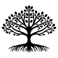Obraz premium silhouette of tree and set of silhouettes tree with fruits