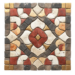 Traditional Roman inspired mosaic featuring earthy red, brown, and cream tones, showcasing intricate patterns and textures that evoke sense of history and artistry