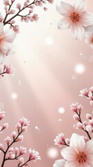 Soft pink cherry blossom floral background with gentle light rays and bokeh effect